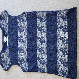NWT CJBANKS SIZE X , 14W. Navy & cream stripes with floral lace over lay.